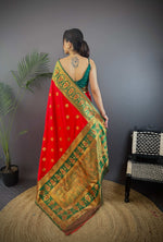 Thumbnail for Sonakshi Women's Red Banarasi Silk Zari Woven Traditional Saree with Blouse