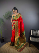 Thumbnail for Sonakshi Women's Red Banarasi Silk Zari Woven Traditional Saree with Blouse