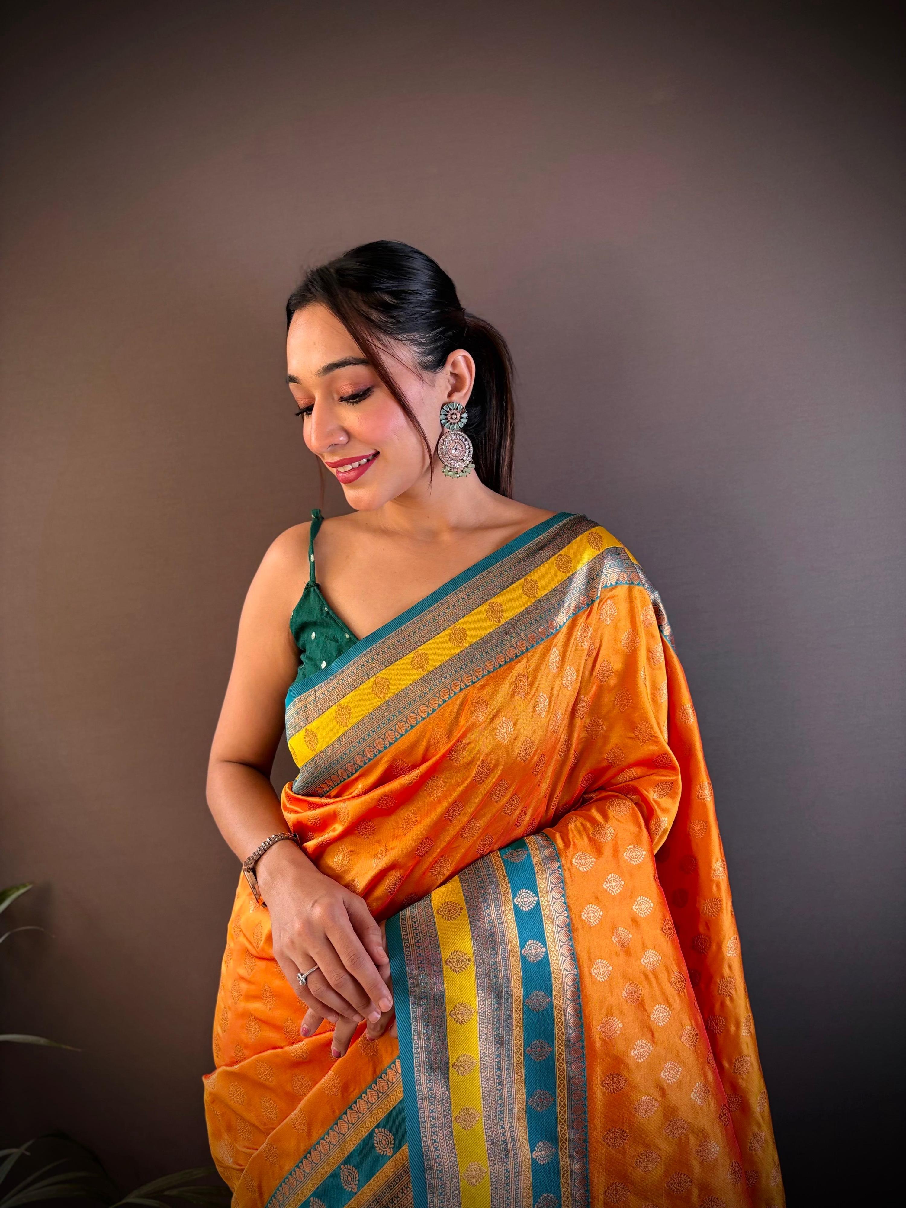 Sonakshi Women's Yellow Banarasi Silk Zari Woven Traditional Saree with Blouse