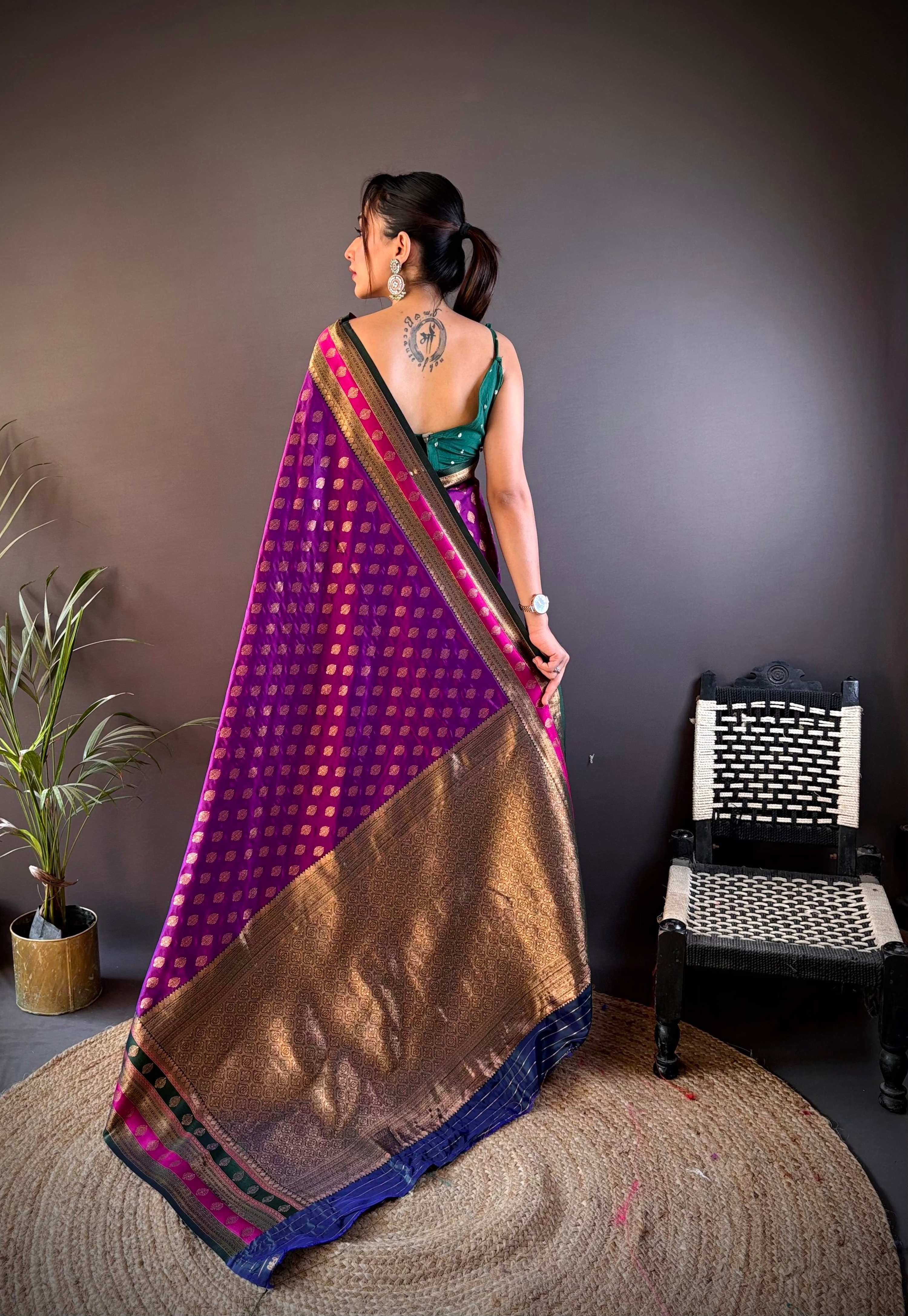 Sonakshi Women's Purple Banarasi Silk Zari Woven Traditional Saree with Blouse
