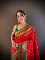 Thumbnail for Sonakshi Women's Red Banarasi Silk Zari Woven Traditional Saree with Blouse