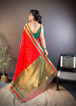 Thumbnail for Sonakshi Women's Red Banarasi Silk Zari Woven Traditional Saree with Blouse