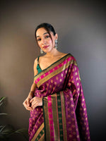 Thumbnail for Sonakshi Women's Wine Banarasi Silk Zari Woven Traditional Saree with Blouse