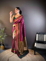 Thumbnail for Sonakshi Women's Wine Banarasi Silk Zari Woven Traditional Saree with Blouse