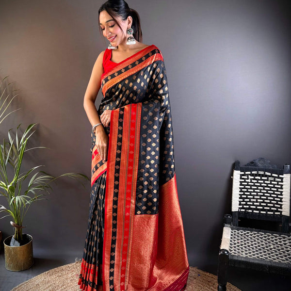 Sonakshi Women's Black Banarasi Silk Zari Woven Traditional Saree with Blouse - Distacart