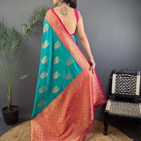 Sonakshi Women's Navy Blue Banarasi Silk Zari Woven Traditional Saree with Blouse - Distacart