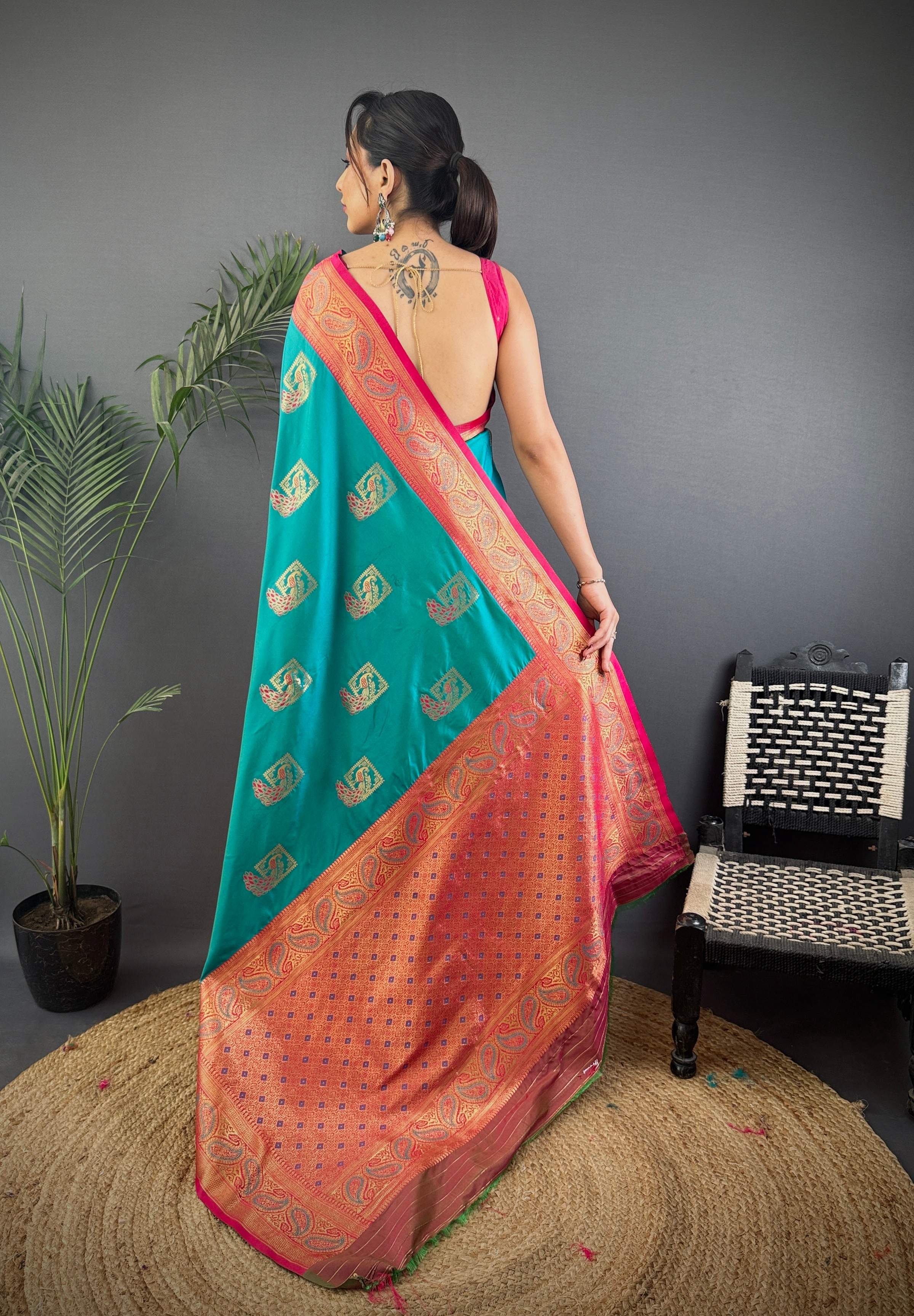 Sonakshi Women's Navy Blue Banarasi Silk Zari Woven Traditional Saree with Blouse - Distacart