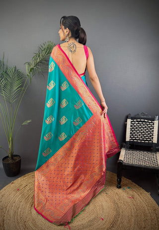 Sonakshi Women's Navy Blue Banarasi Silk Zari Woven Traditional Saree with Blouse