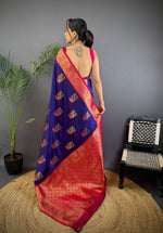 Thumbnail for Sonakshi Women's Navy Blue Banarasi Silk Zari Woven Traditional Saree with Blouse