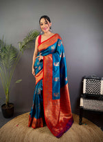 Thumbnail for Sonakshi Women's Seagreen Banarasi Silk Zari Woven Traditional Saree with Blouse