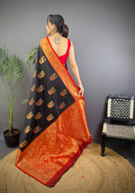 Thumbnail for Sonakshi Women's Black Banarasi Silk Zari Woven Traditional Saree with Blouse