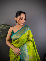 Thumbnail for Sonakshi Women's Parrot Banarasi Silk Zari Woven Traditional Saree with Blouse