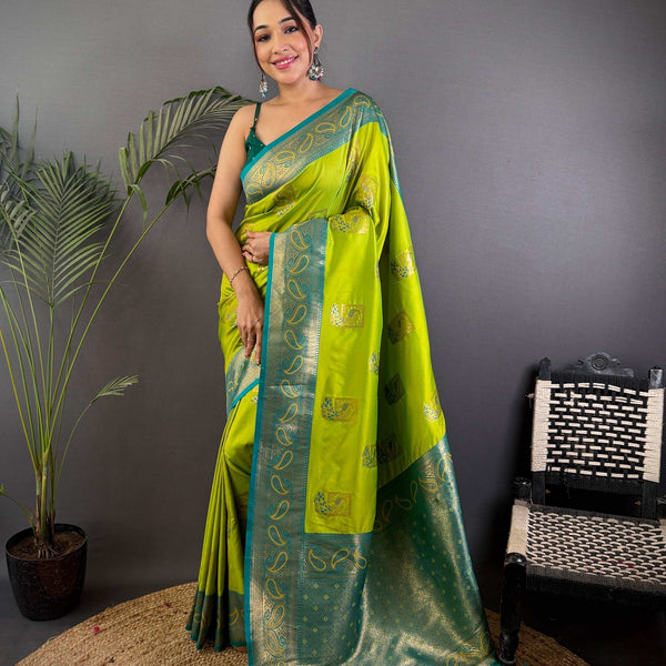 Sonakshi Women's Parrot Banarasi Silk Zari Woven Traditional Saree with Blouse - Distacart