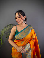 Thumbnail for Sonakshi Women's Yellow Banarasi Silk Zari Woven Traditional Saree with Blouse