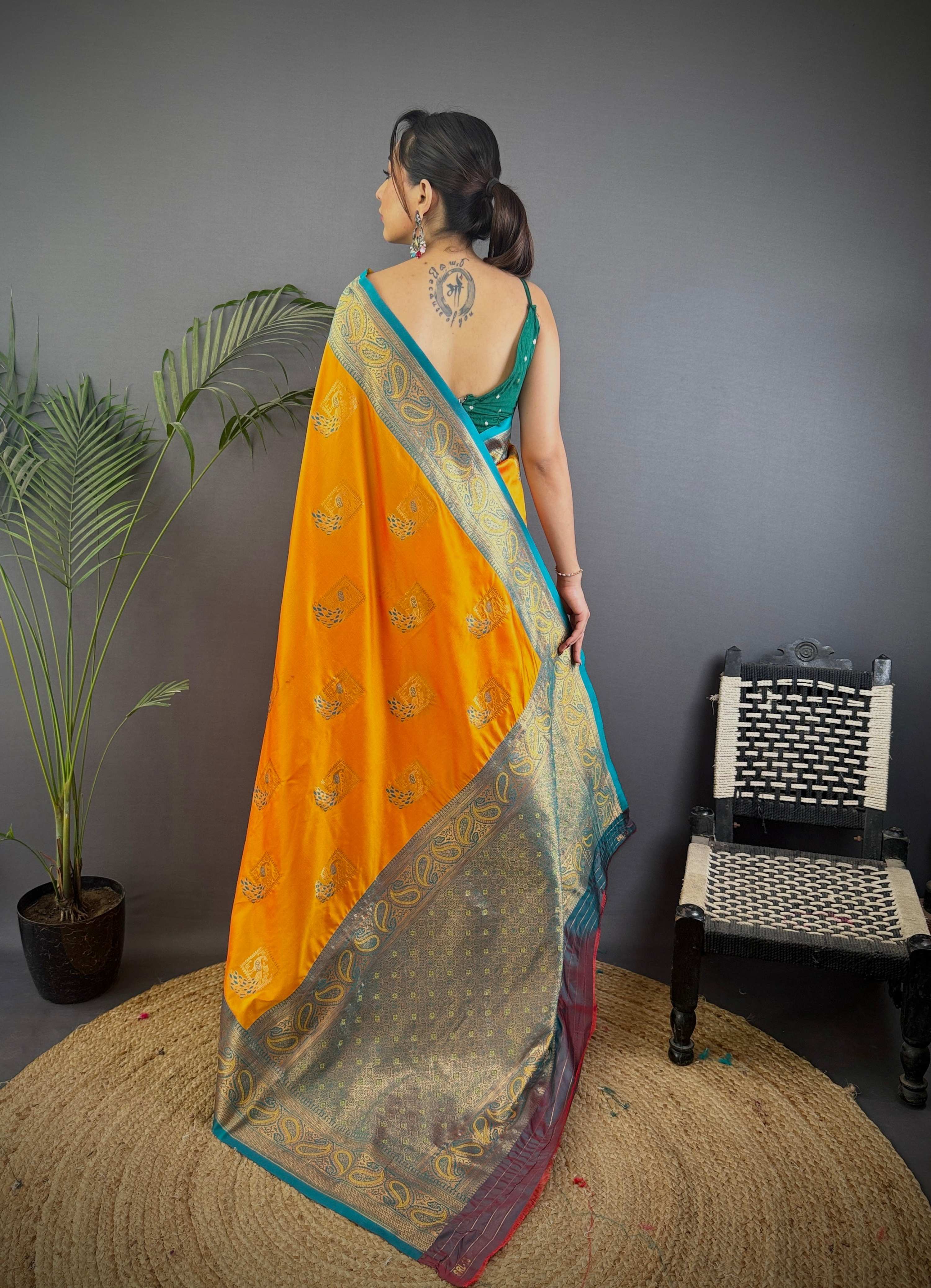 Sonakshi Women's Red Banarasi Silk Zari Woven Traditional Saree with Blouse