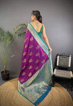 Thumbnail for Sonakshi Women's Purple Banarasi Silk Zari Woven Traditional Saree with Blouse