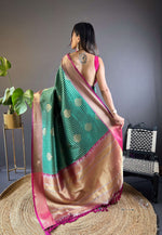 Thumbnail for Sonakshi Women's Teal Banarasi Silk Zari Woven Traditional Saree with Blouse