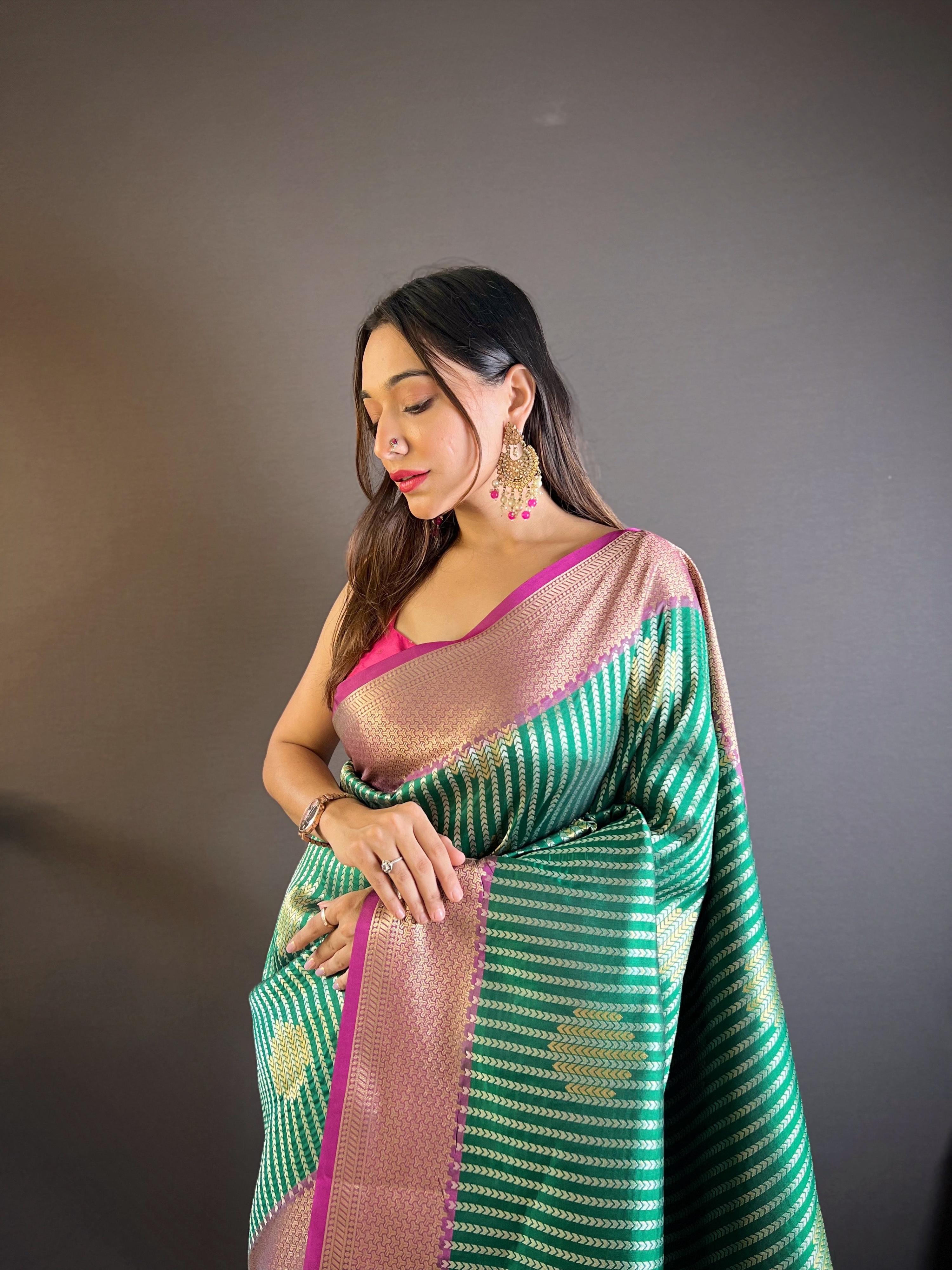 Sonakshi Women's Teal Banarasi Silk Zari Woven Traditional Saree with Blouse