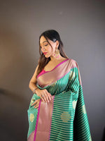 Thumbnail for Sonakshi Women's Teal Banarasi Silk Zari Woven Traditional Saree with Blouse