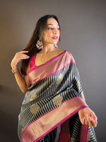 Thumbnail for Sonakshi Women's Black Banarasi Silk Zari Woven Traditional Saree with Blouse
