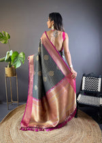 Thumbnail for Sonakshi Women's Black Banarasi Silk Zari Woven Traditional Saree with Blouse