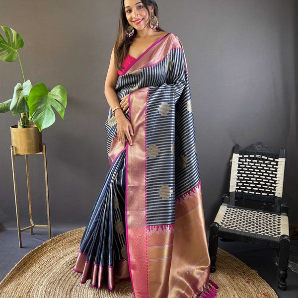 Sonakshi Women's Black Banarasi Silk Zari Woven Traditional Saree with Blouse - Distacart