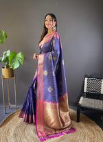 Thumbnail for Sonakshi Women's Blue Banarasi Silk Zari Woven Traditional Saree with Blouse