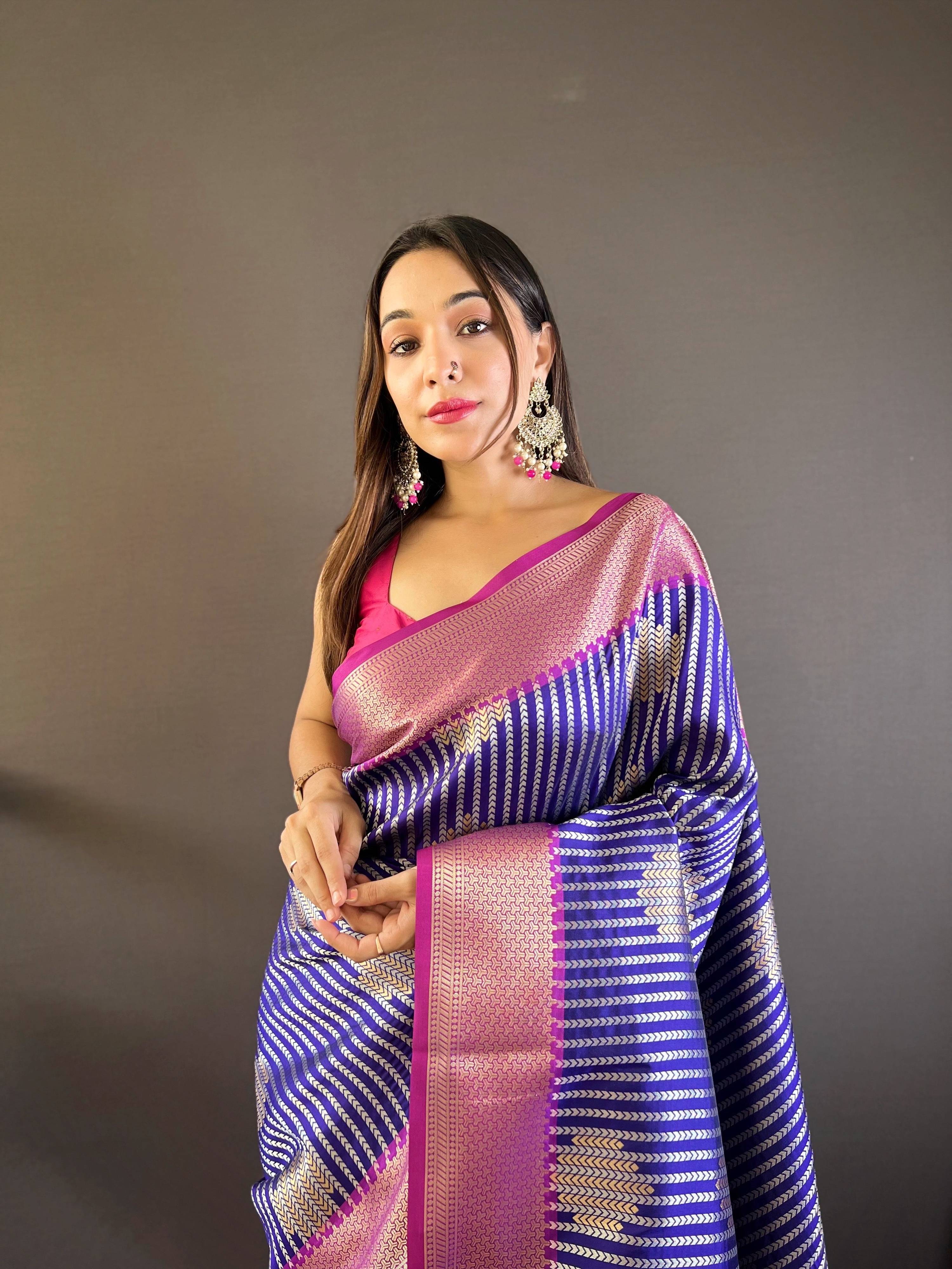Sonakshi Women's Blue Banarasi Silk Zari Woven Traditional Saree with Blouse