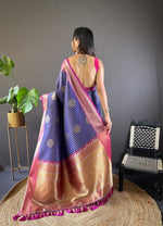 Thumbnail for Sonakshi Women's Blue Banarasi Silk Zari Woven Traditional Saree with Blouse