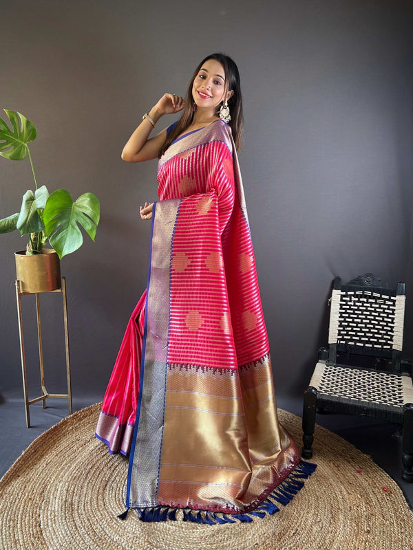 Sonakshi Women's Maharani Banarasi Silk Zari Woven Traditional Saree with Blouse
