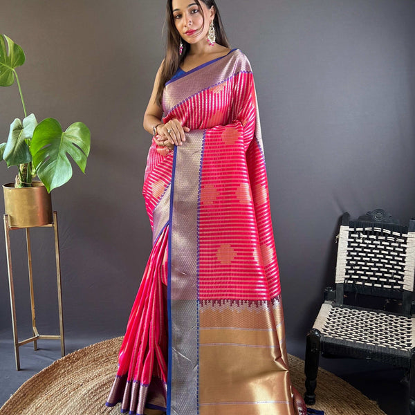 Sonakshi Women's Maharani Banarasi Silk Zari Woven Traditional Saree with Blouse - Distacart
