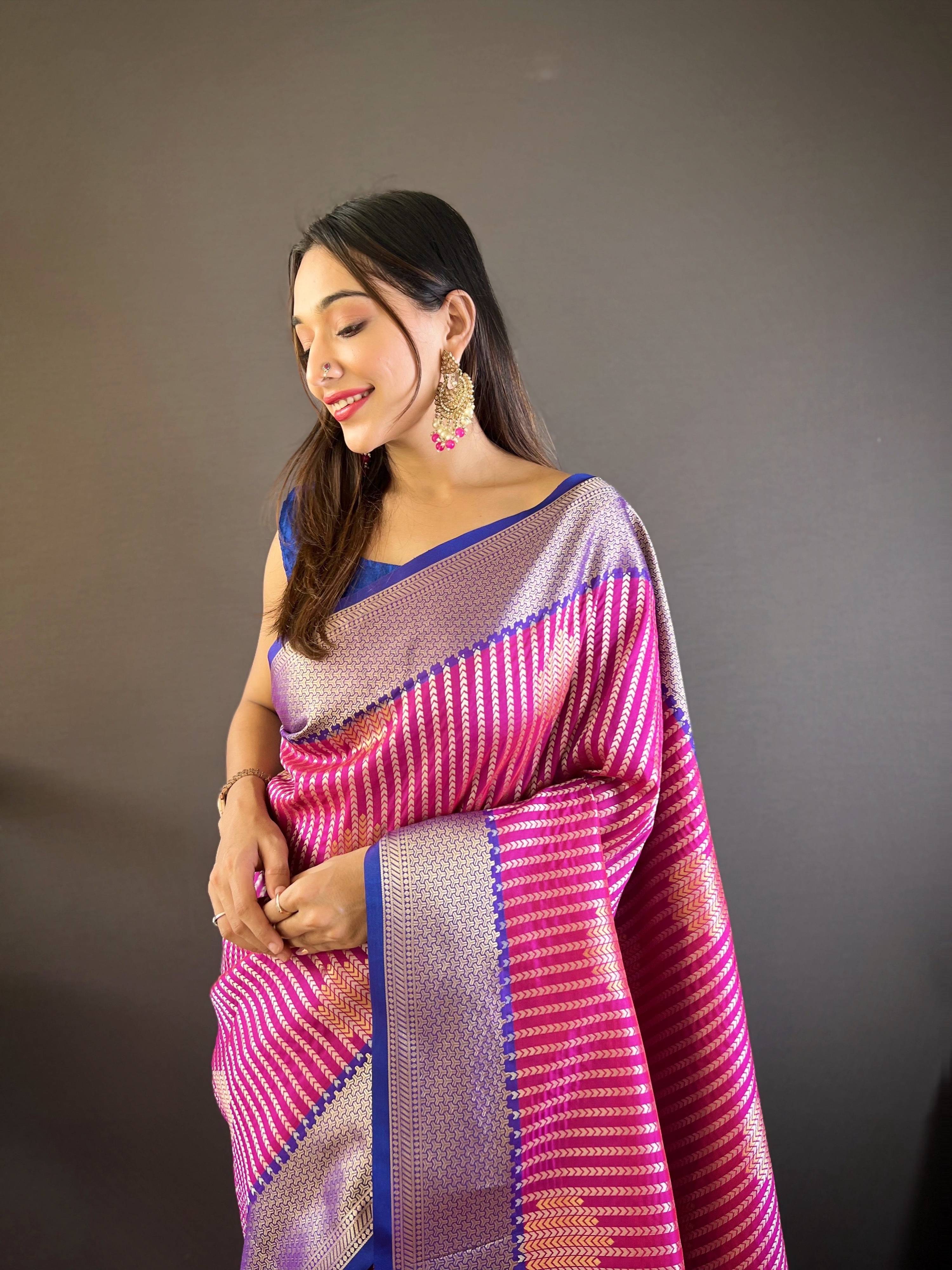 Sonakshi Women's Purple Banarasi Silk Zari Woven Traditional Saree with Blouse