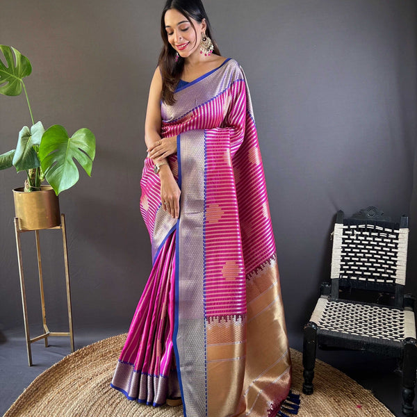 Sonakshi Women's Purple Banarasi Silk Zari Woven Traditional Saree with Blouse - Distacart