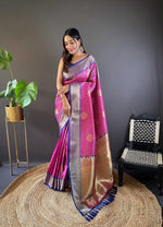 Thumbnail for Sonakshi Women's Purple Banarasi Silk Zari Woven Traditional Saree with Blouse