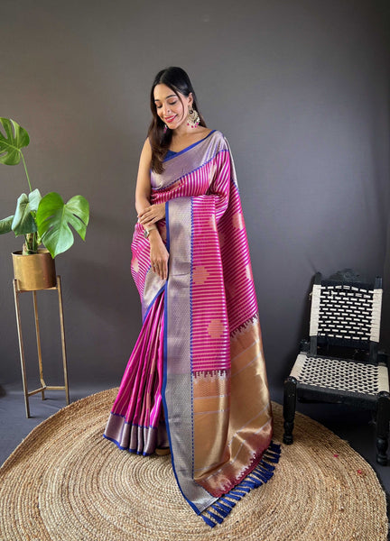 Sonakshi Women's Purple Banarasi Silk Zari Woven Traditional Saree with Blouse