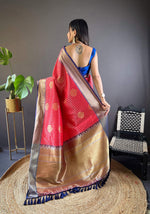 Thumbnail for Sonakshi Women's Red Banarasi Silk Zari Woven Traditional Saree with Blouse