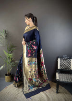 Thumbnail for Sonakshi Women's Navy Blue Paithani Silk Zari Woven Traditional Saree with Blouse