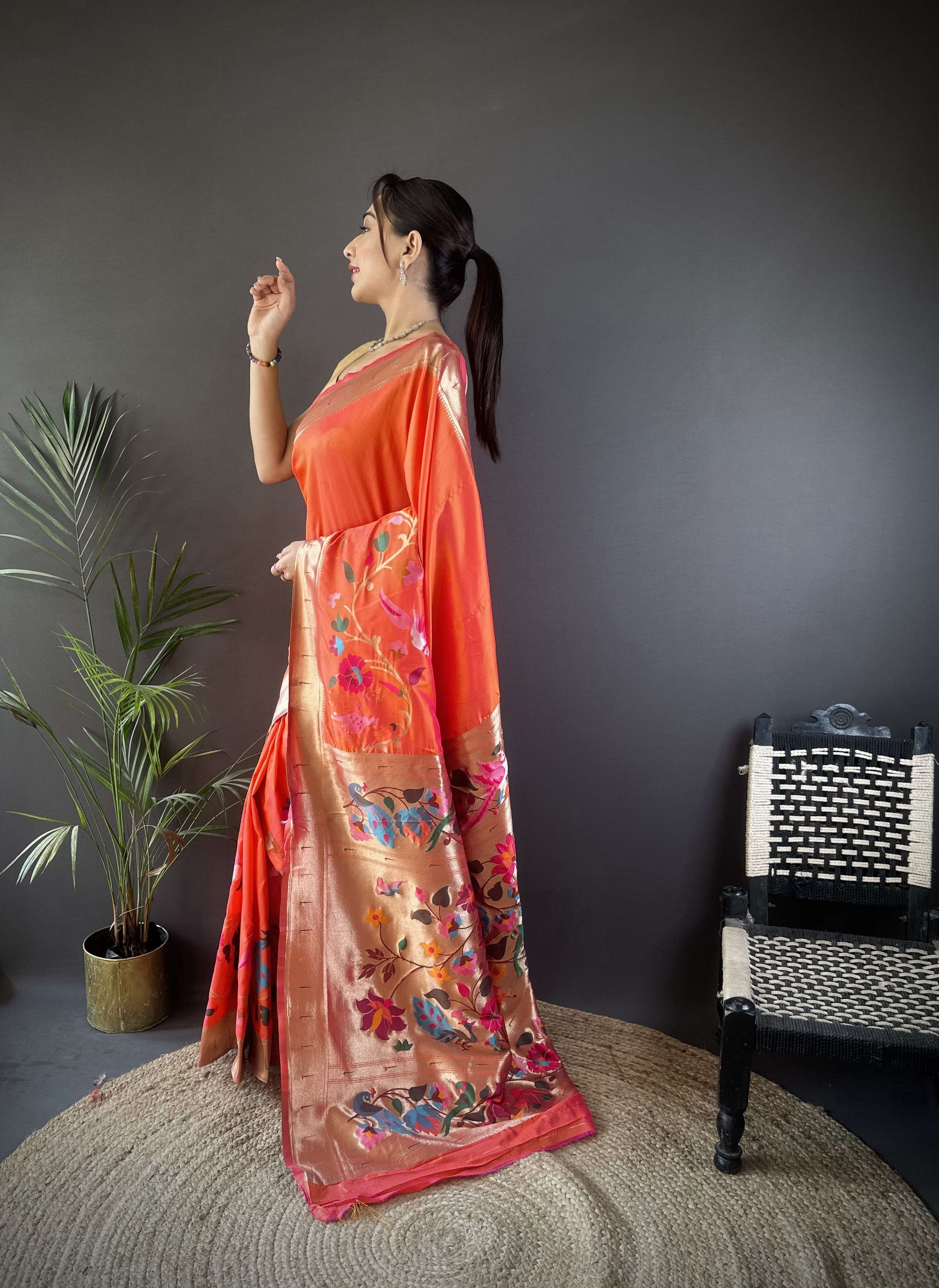 Sonakshi Women's Fenta Paithani Silk Zari Woven Traditional Saree with Blouse