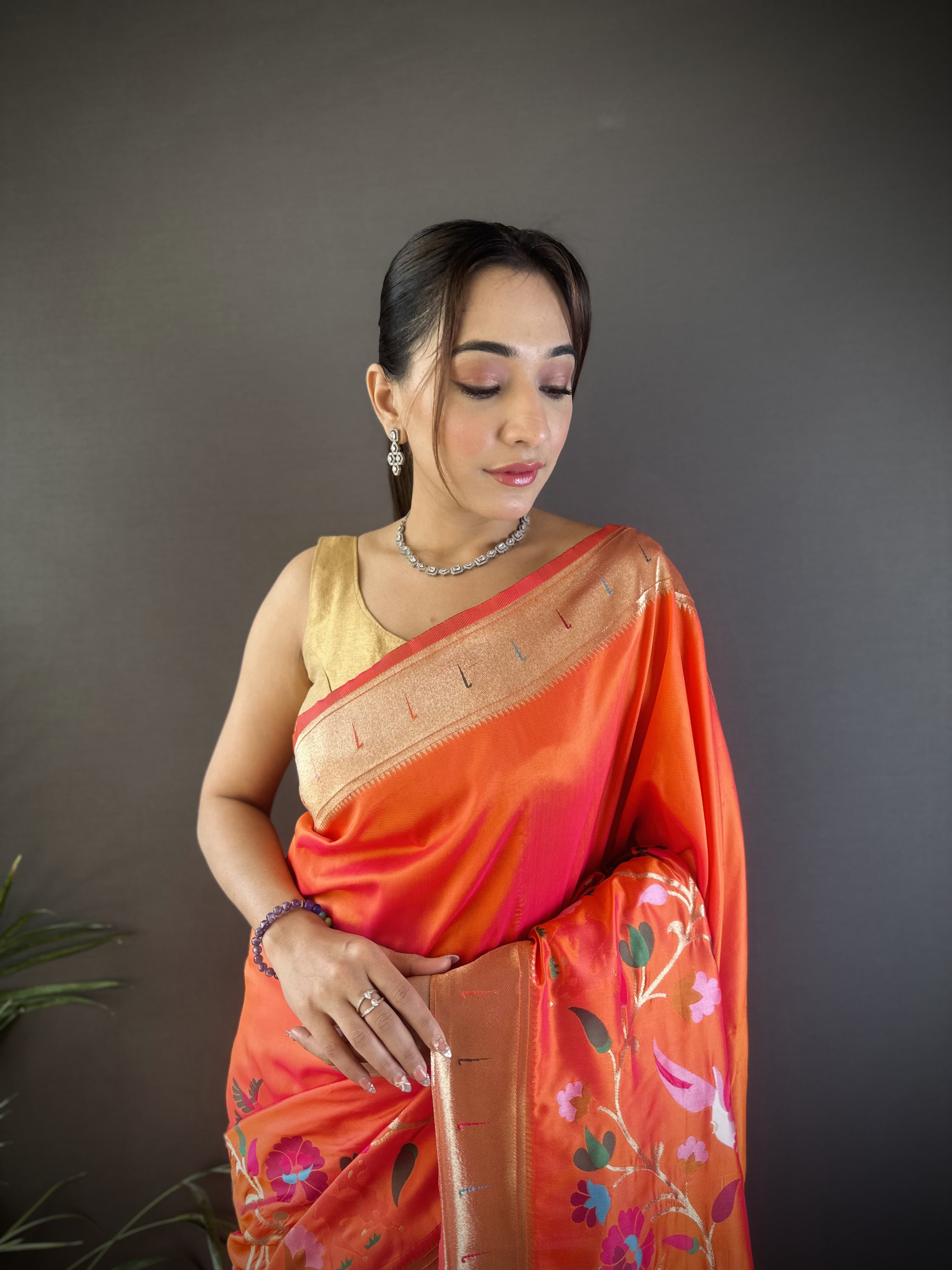 Sonakshi Women's Fenta Paithani Silk Zari Woven Traditional Saree with Blouse