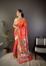 Thumbnail for Sonakshi Women's Fenta Paithani Silk Zari Woven Traditional Saree with Blouse