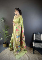 Thumbnail for Sonakshi Women's Pista Paithani Silk Zari Woven Traditional Saree with Blouse