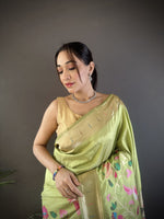Thumbnail for Sonakshi Women's Pista Paithani Silk Zari Woven Traditional Saree with Blouse