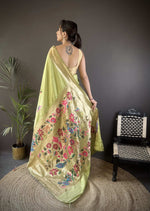 Thumbnail for Sonakshi Women's Pista Paithani Silk Zari Woven Traditional Saree with Blouse