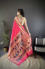 Thumbnail for Sonakshi Women's Pink Paithani Silk Zari Woven Traditional Saree with Blouse