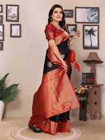 Thumbnail for Sonakshi Women's Black Banarasi Silk Zari Woven Traditional Saree with Blouse