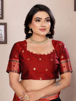 Thumbnail for Sonakshi Women's Black Banarasi Silk Zari Woven Traditional Saree with Blouse