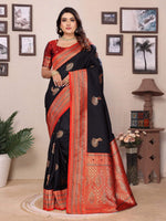 Thumbnail for Sonakshi Women's Black Banarasi Silk Zari Woven Traditional Saree with Blouse