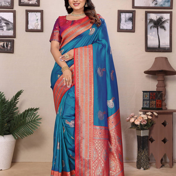 Sonakshi Women's Morepeach Banarasi Silk Zari Woven Traditional Saree with Blouse - Distacart
