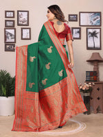 Thumbnail for Sonakshi Women's Green Banarasi Silk Zari Woven Traditional Saree with Blouse