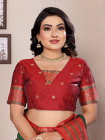 Thumbnail for Sonakshi Women's Green Banarasi Silk Zari Woven Traditional Saree with Blouse